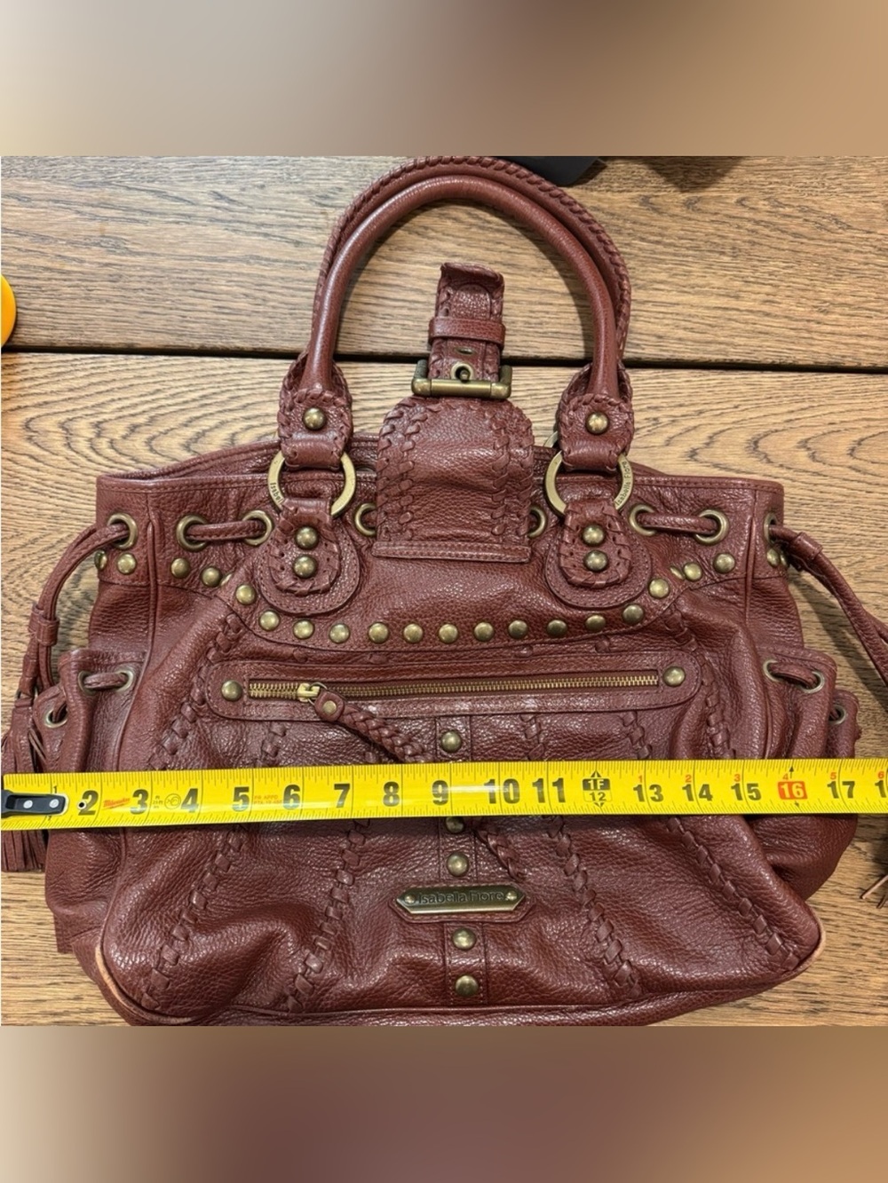 Isabella Fiore Brown Leather Shoulder Bag with Decorative Studs - Picture 7 of 8